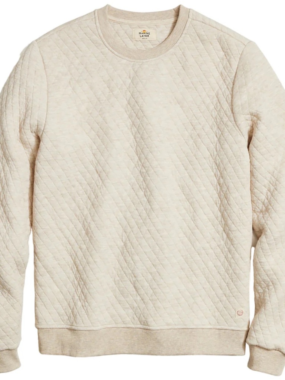Marine Layer Men's Oat Heather Corbet LW Diamond Quilted Crewneck